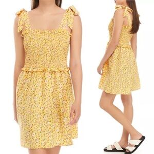 AS U WISH Juniors' Sleeveless Tie Strap‎ Sleeveless Smocked Floral Swing Dress S